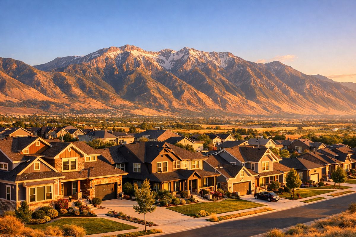 Utah County neighborhood with Wasatch Mountains backdrop